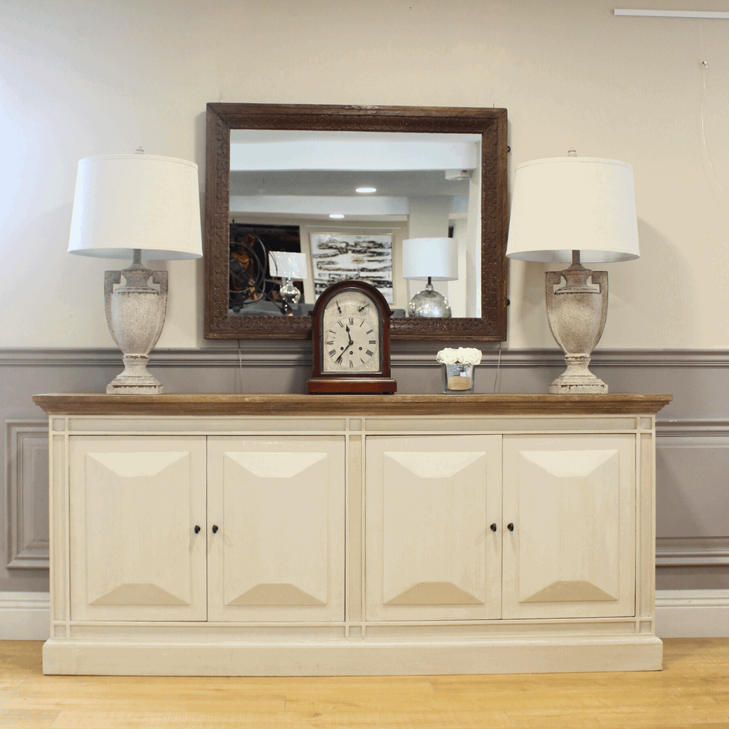 Devon 4 Door Sideboard - Rustic White / Oak Wash Top