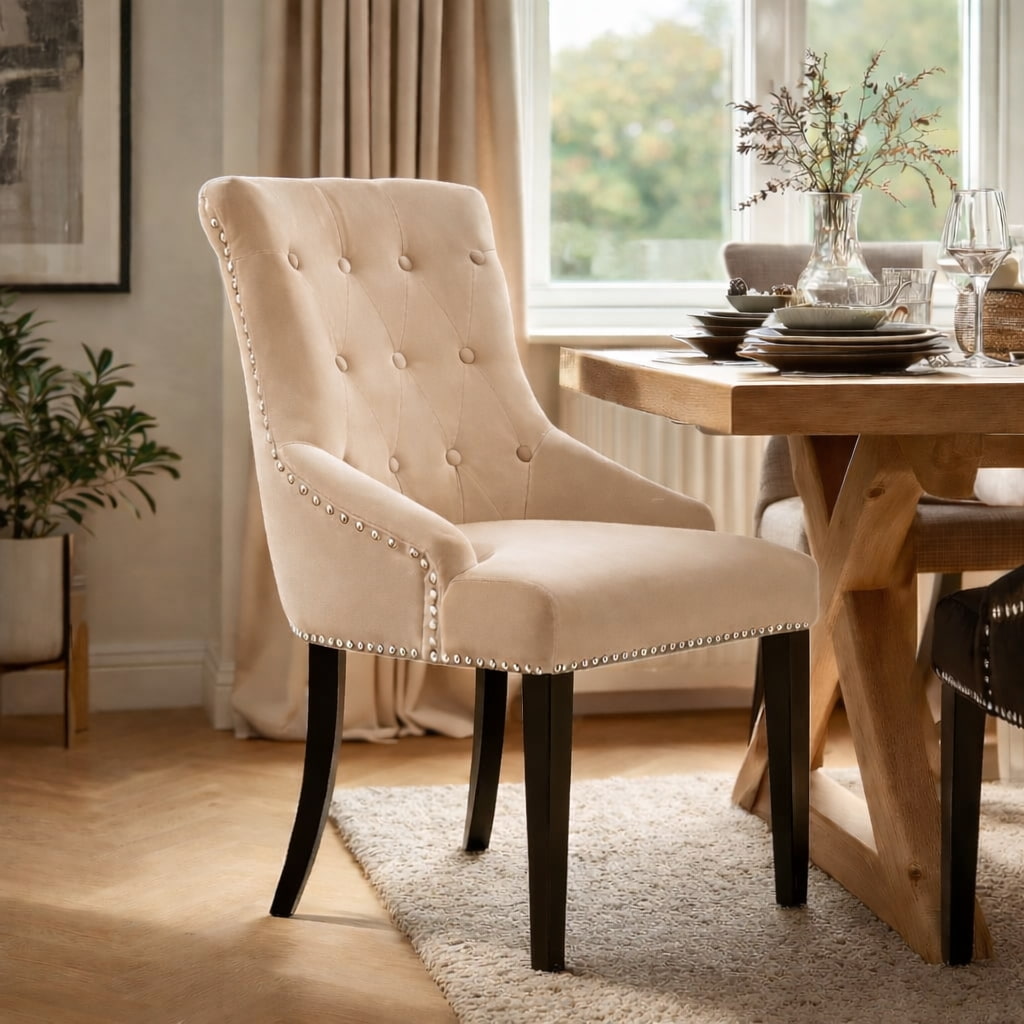 Lion Knocker Dining Chair-Cream Velvet