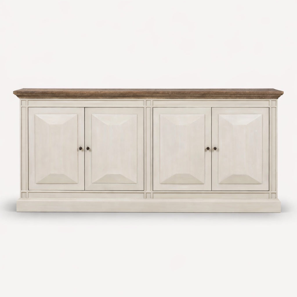 Devon 4 Door Sideboard - Rustic White / Oak Wash Top