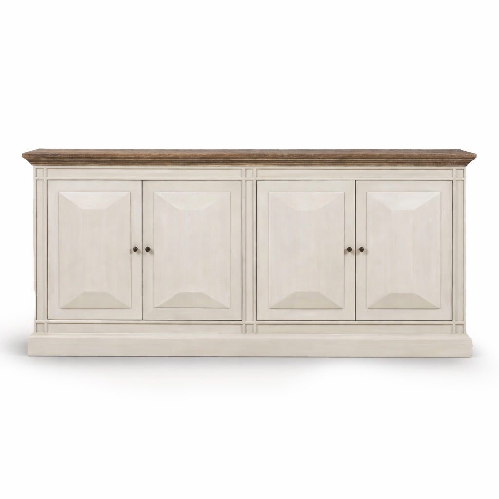 Devon 4 Door Sideboard - Rustic White / Oak Wash Top