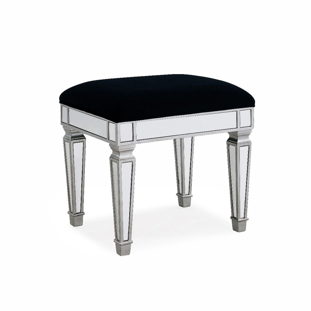 SOFIA DRESSING TABLE STOOL SILVER BLACK VELVET