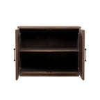 Wooden cabinet with open doors on a white background