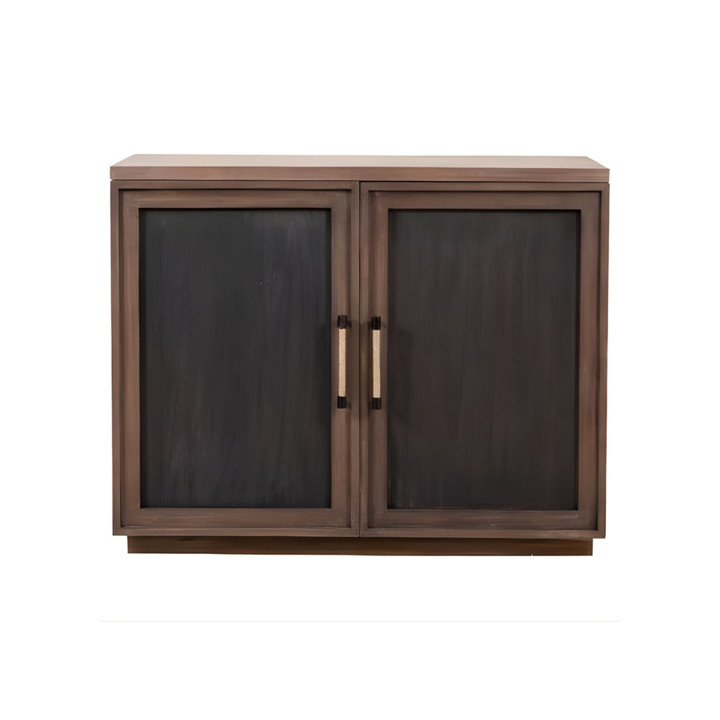 Wooden cabinet with glass doors on a white background