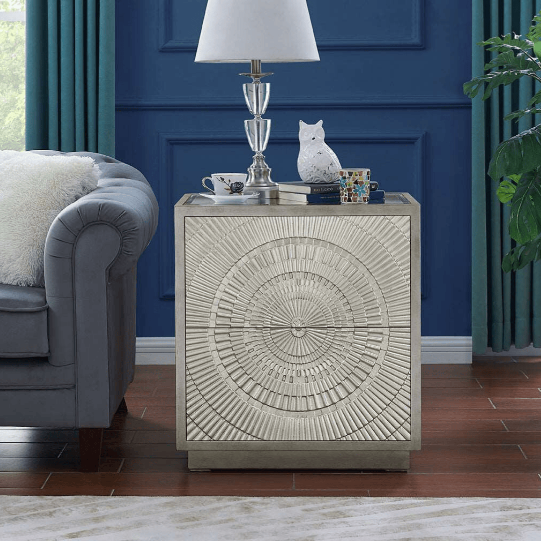 Frenso 2 Drawer Silver Side Table