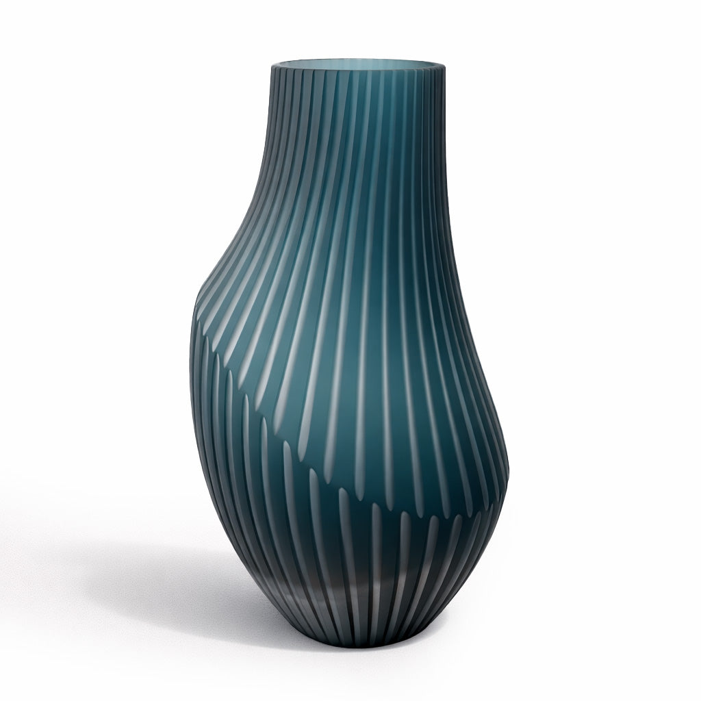 Ribbed Glass Vase Blue 50cm