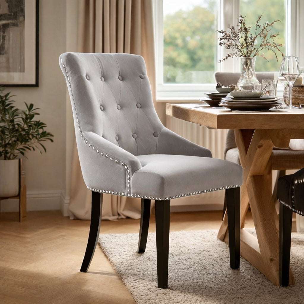 Set of 6 Lion Knocker Dining Chair-Grey Velvet
