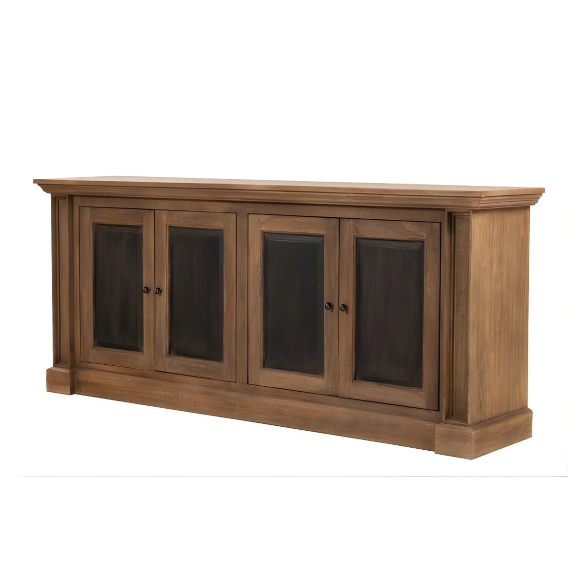 Wooden cabinet with glass doors on a white background