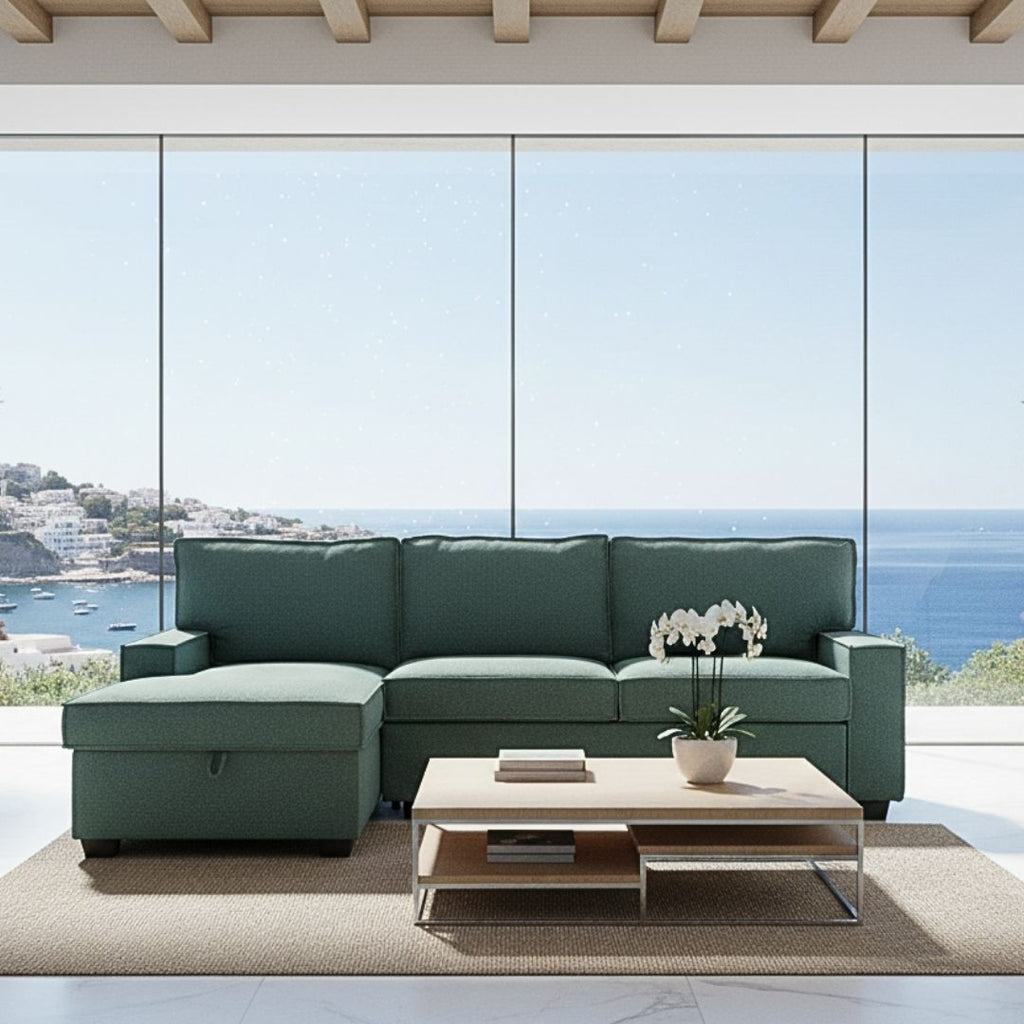 Havar Corner Sofa Bed: Teal (Left)