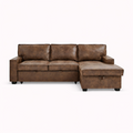 Havar Corner Sofa Bed: Brown Leather Aire (Right)