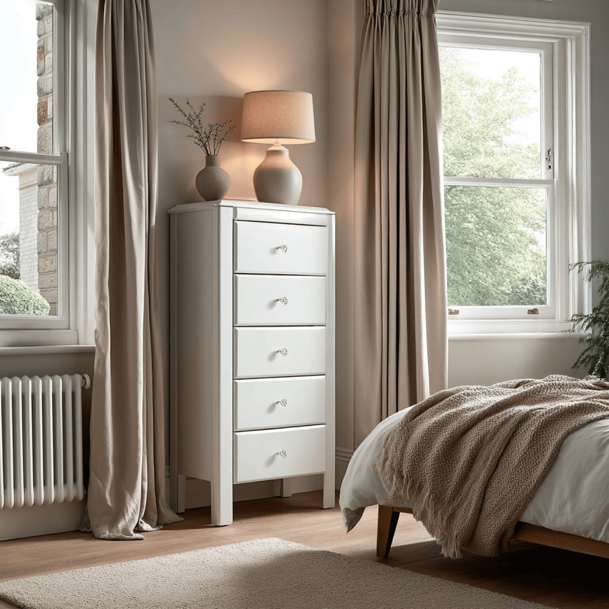 Hollywood White 5 Drawer Tallboy