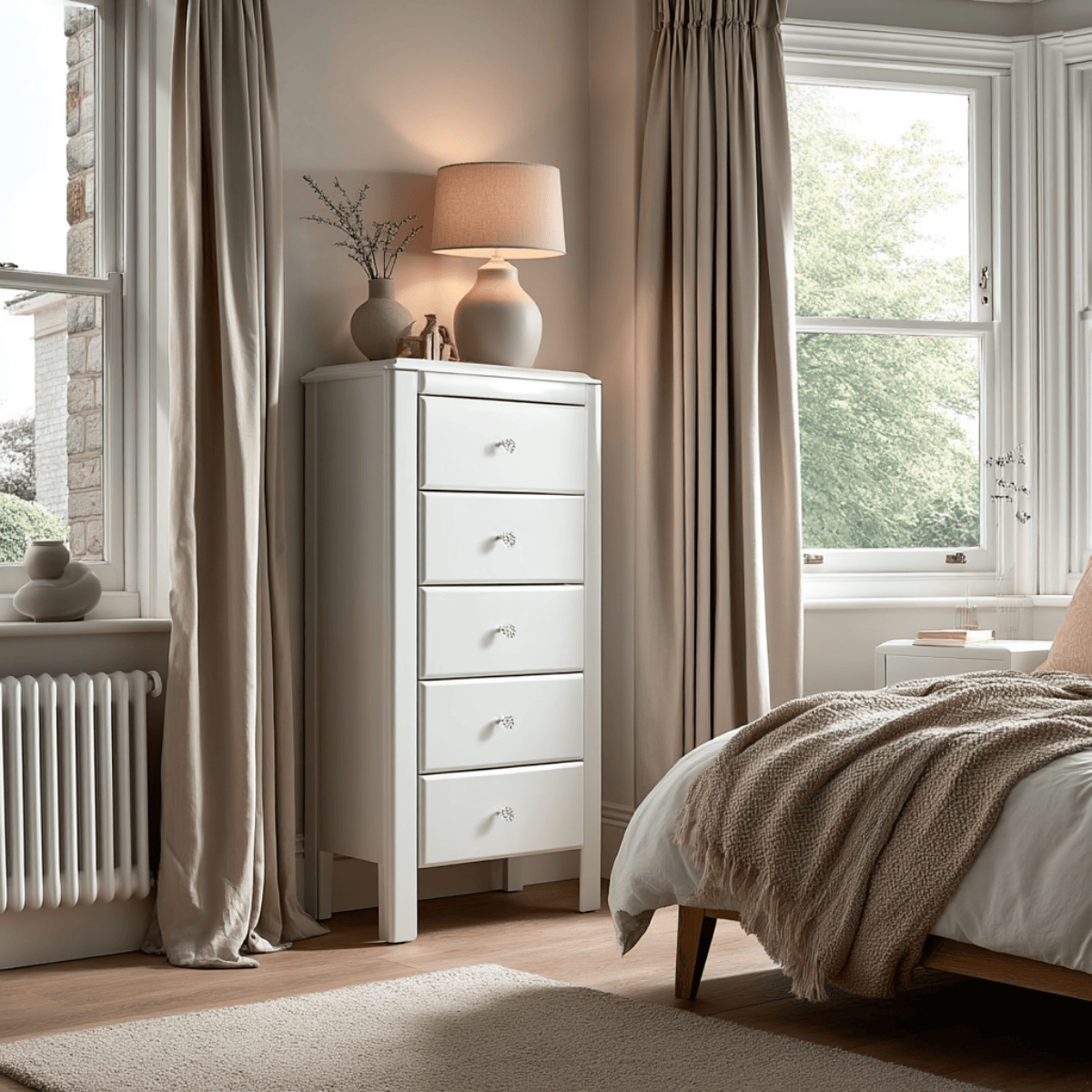 Hollywood White 5 Drawer Tallboy