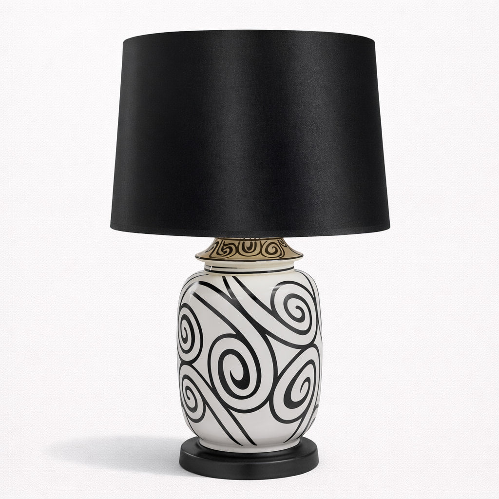 Black and White Swirl Ceramic Lamp