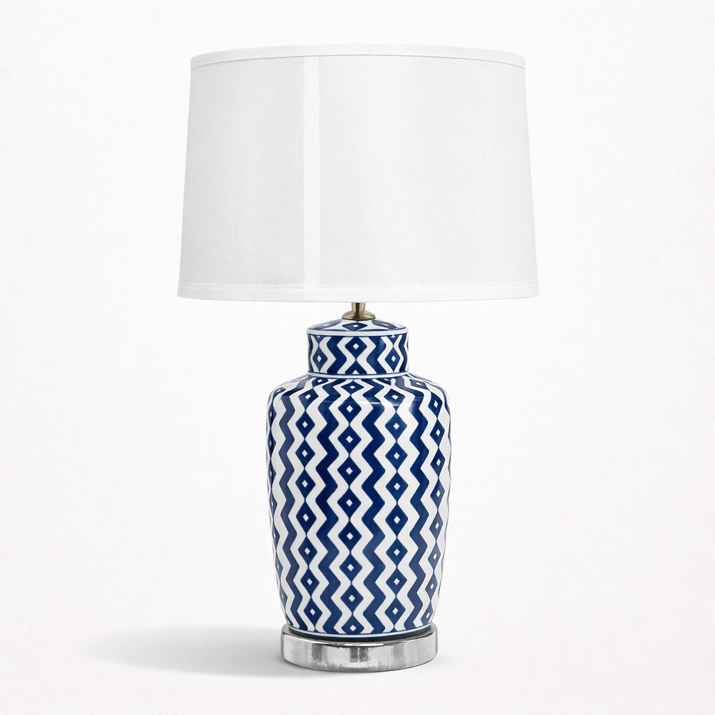 Blue and White Ikat Ceramic Table Lamp