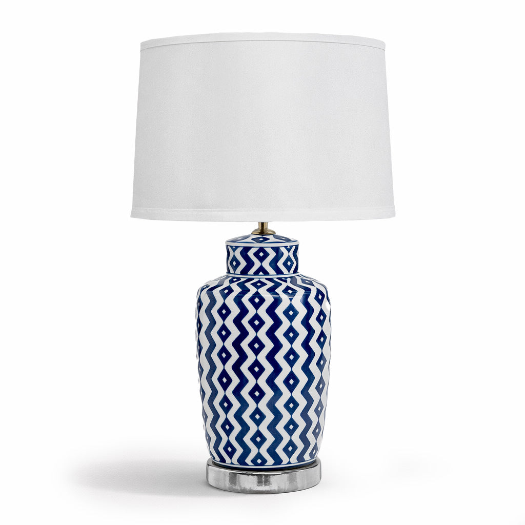 Blue and White Ikat Ceramic Table Lamp