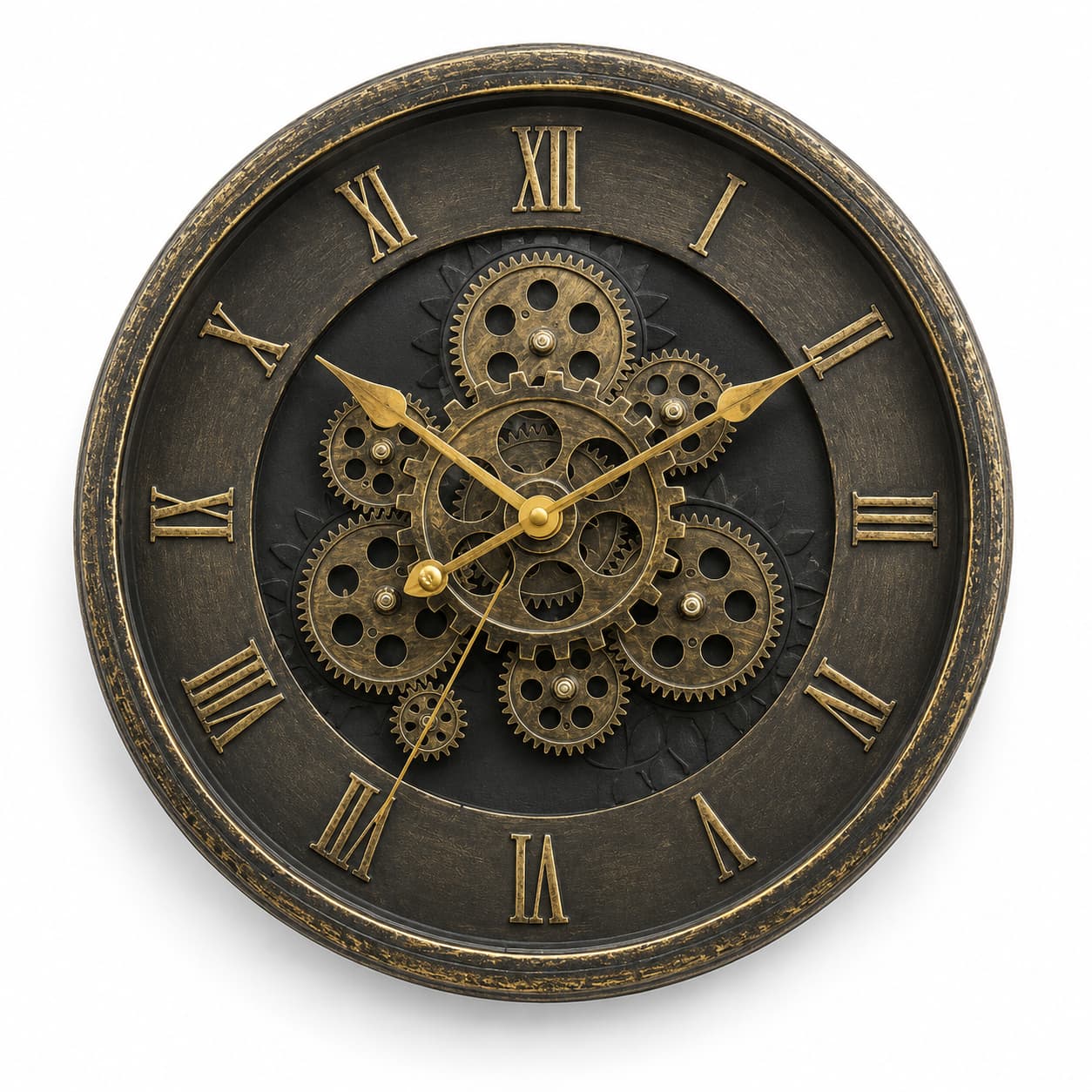 Antiqued Brass Gear Wall Clock
