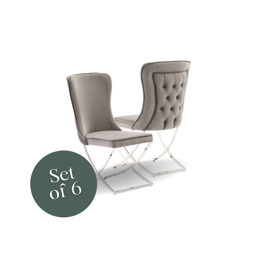 Munih Dining Chair - Grey Velvet / Chrome (Set of 6)
