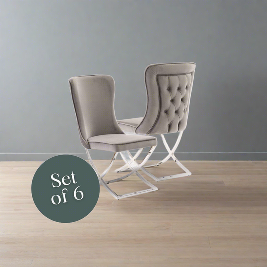 Munih Dining Chair - Grey Velvet / Chrome (Set of 6)