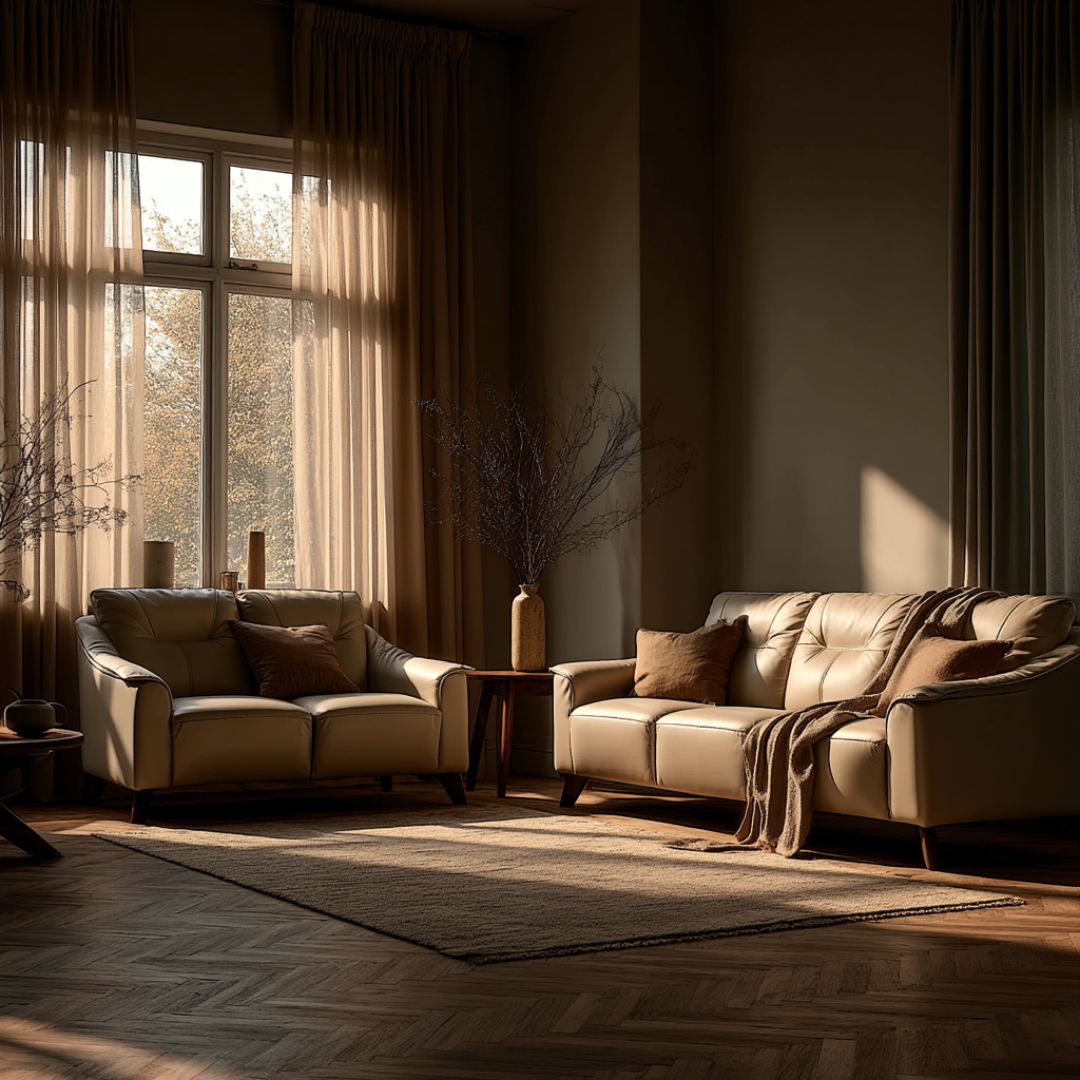 Naples Leather 2+3 Leather Suite - Cream
