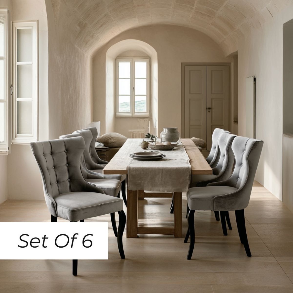 Oslo Dining Chair - Grey Velvet (Set of 6)