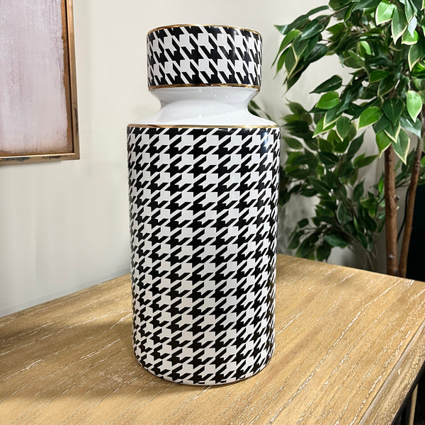 Houndstooth Vase Black and White