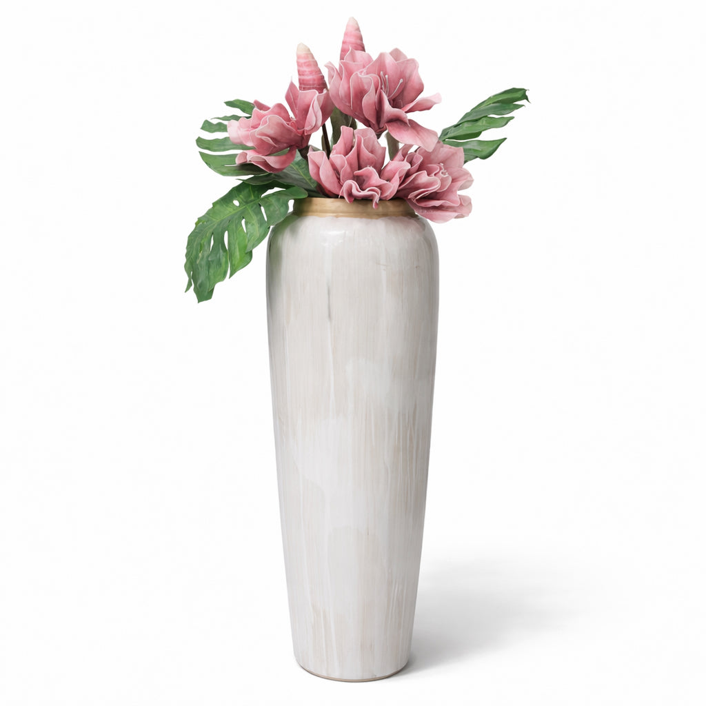 Tall Ceramic Pot Cream Drip Glaze 90cm