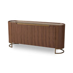 Wooden sideboard with curved design on a white background