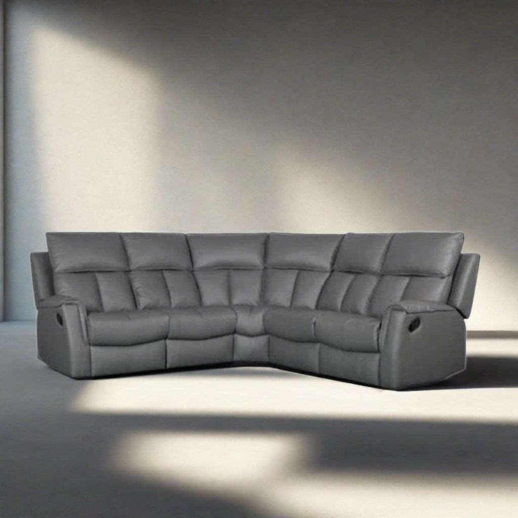 Bergamo Dark Grey Leather Recliner Corner Sofa