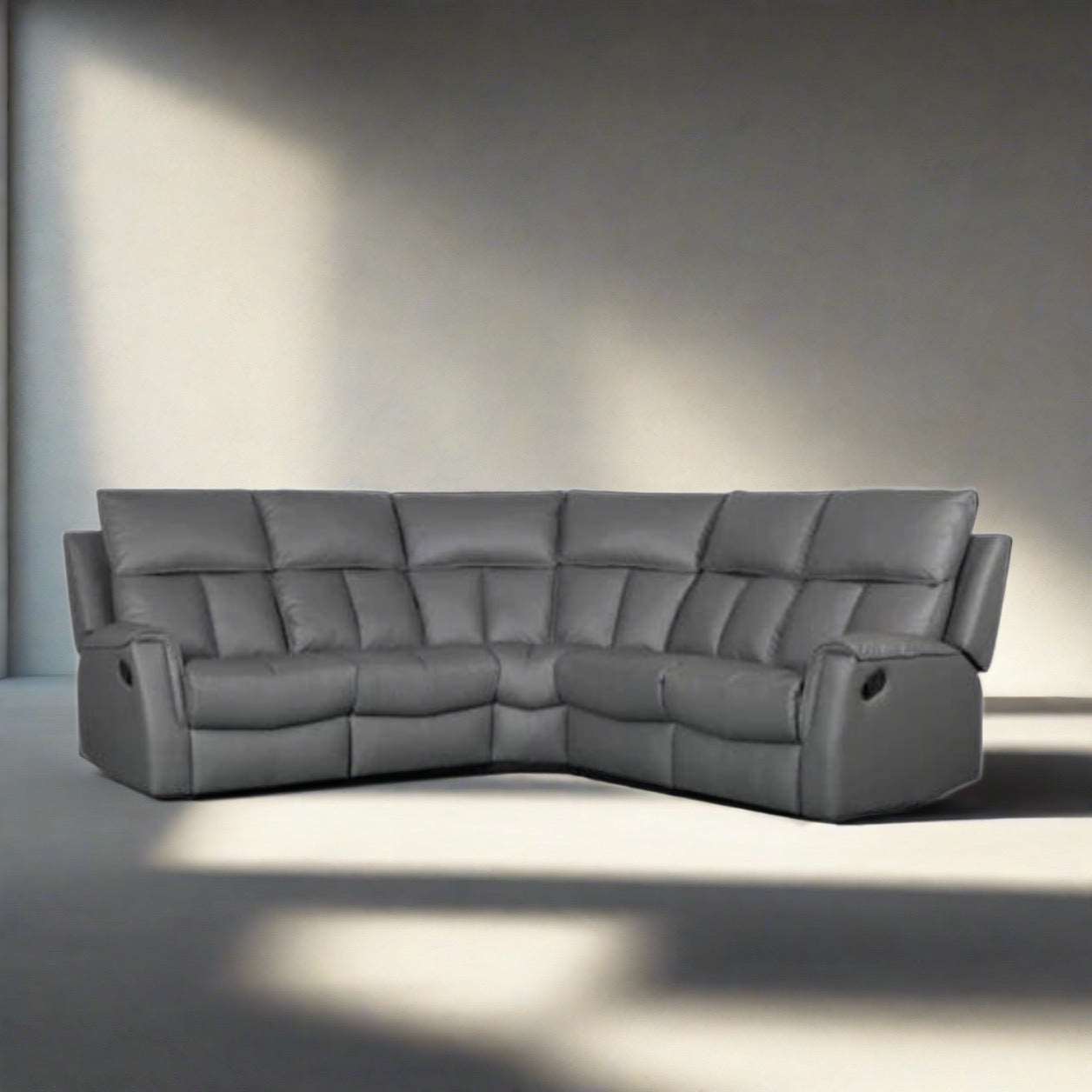 Bergamo Dark Grey Leather Recliner Corner Sofa