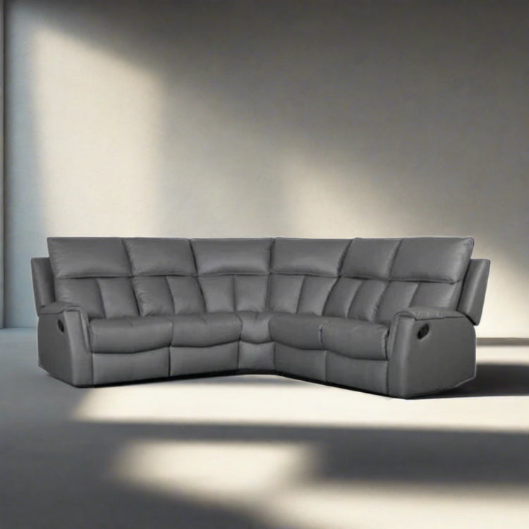 Bergamo Dark Grey Leather Recliner Corner Sofa