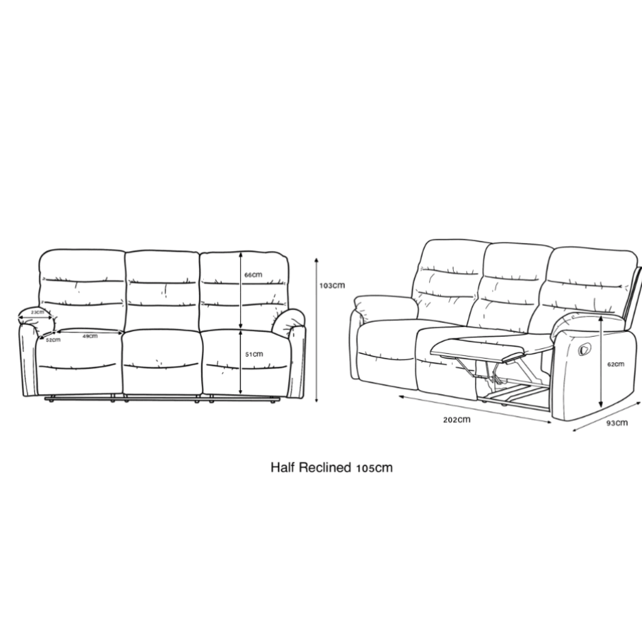 Schematic diagram of a sofa with reclining feature on a green background