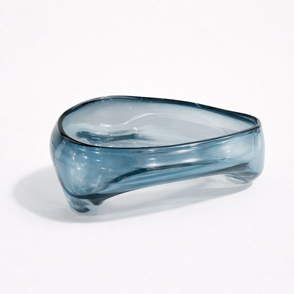 Abstract Glass Bowl Blue Lg