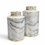 Pair of Lidded Jars - Blue and Gold