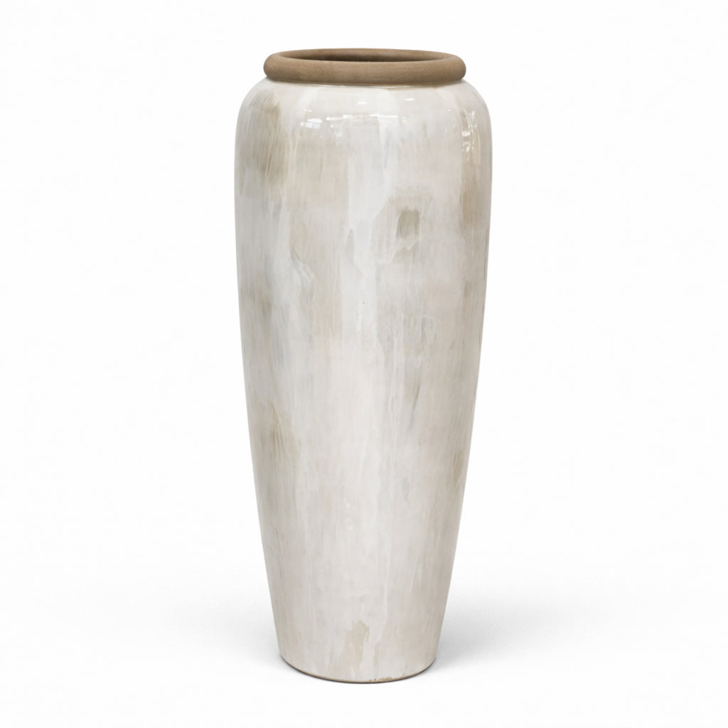 Tall Ceramic Pot - Cream Drip Glaze 120cm