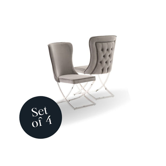 Munih Dining Chair - Grey Velvet / Chrome (Set of 4)
