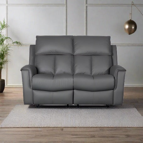 Bergamo Leather 2 Seater Recliner Sofa - Dark Grey