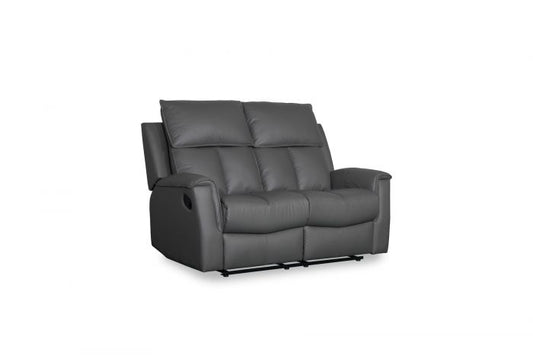 Bergamo Leather 2 Seater Recliner Sofa - Dark Grey