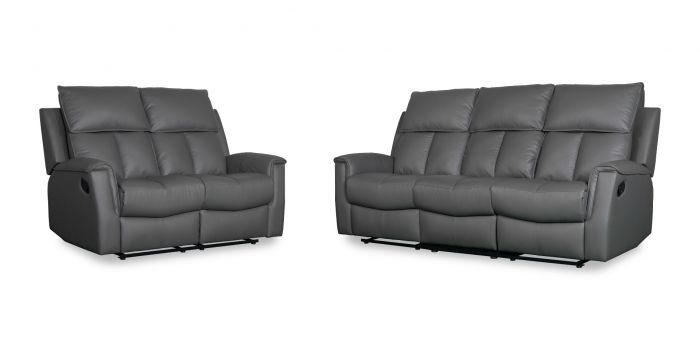 Bergamo Leather 2 Seater Recliner Sofa - Dark Grey