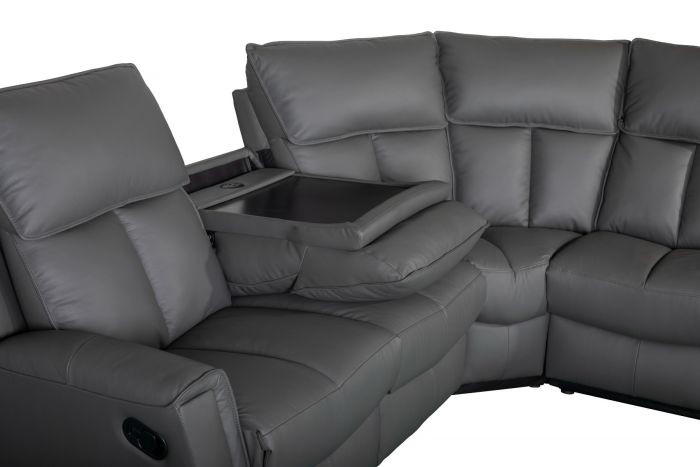 Bergamo Leather Recliner Corner Sofa - Dark Grey