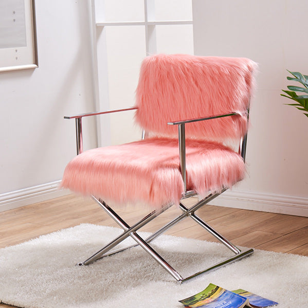Faux Sheepskin Directors Chair - Pink