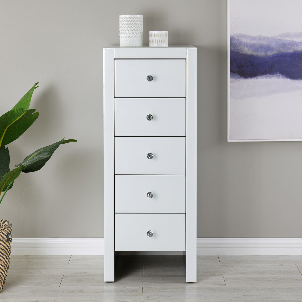 Hollywood 5 Drawer Tallboy - White