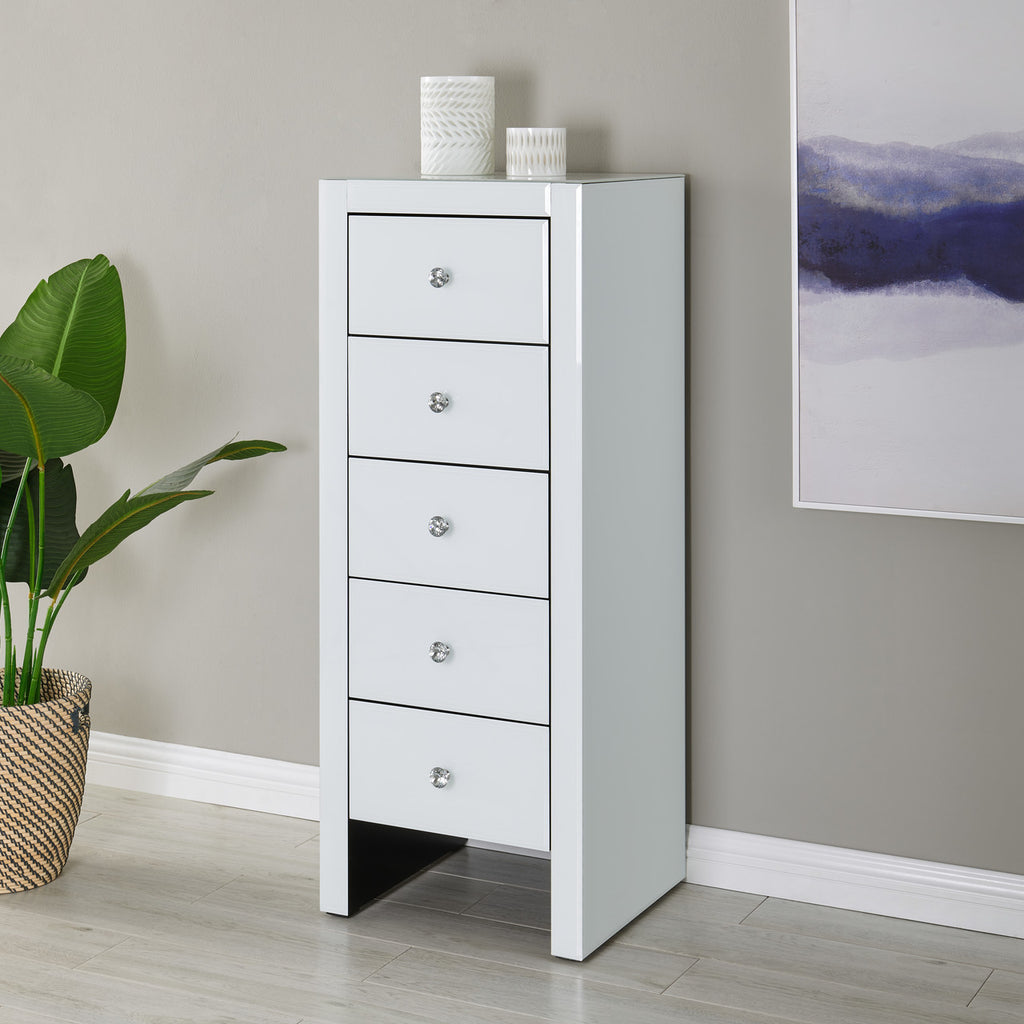 Hollywood 5 Drawer Tallboy - White