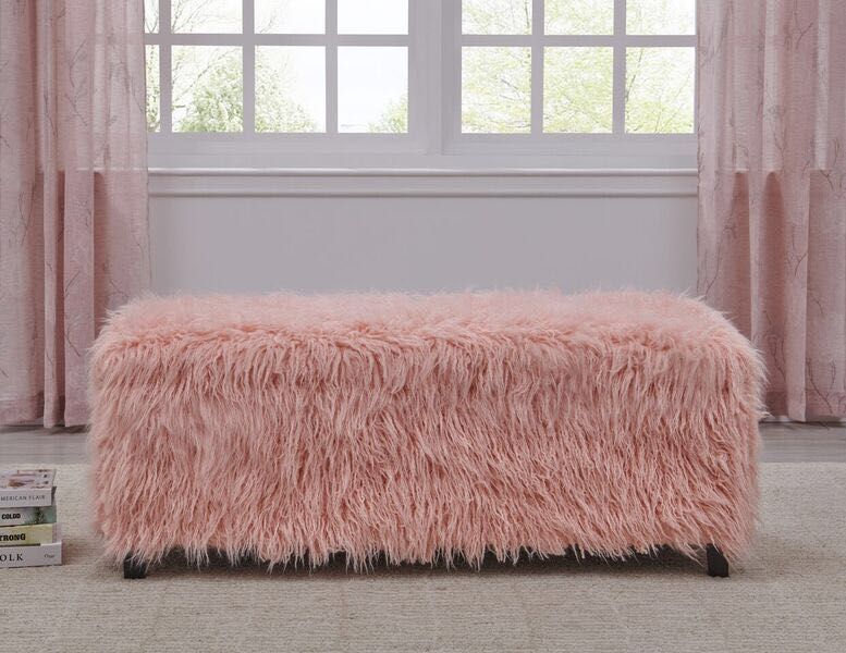 Faux Sheepskin Ottoman - Pink