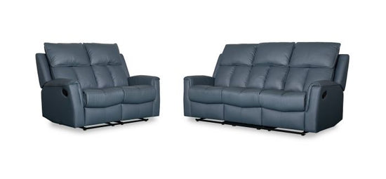 Bergamo Leather 2 Seater Recliner Sofa - Blue Grey