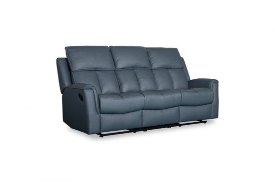 Bergamo Leather 3 Seater Recliner Sofa - Blue Grey