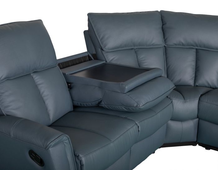 Bergamo Leather Recliner Corner Sofa - Blue Grey