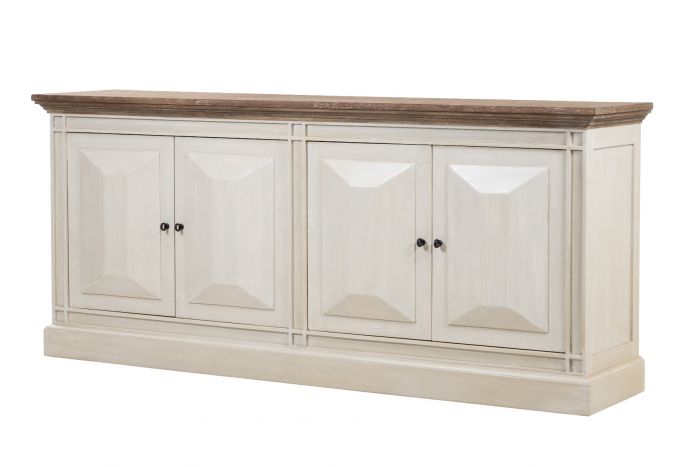 Devon 4 Door Sideboard - Rustic White / Oak Wash Top