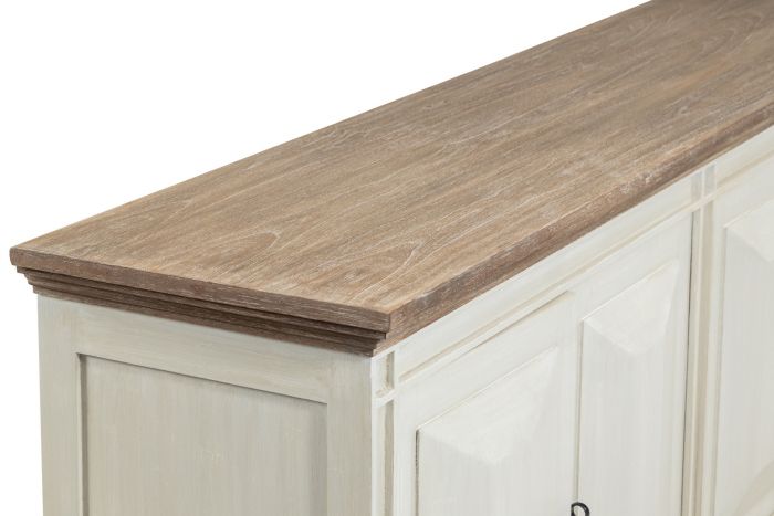 Devon 4 Door Sideboard - Rustic White / Oak Wash Top