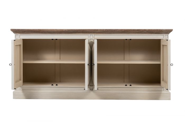 Devon 4 Door Sideboard - Rustic White / Oak Wash Top