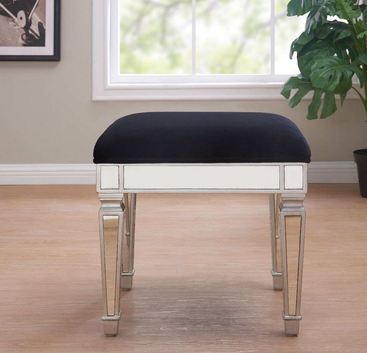 silver crushed velvet dressing table stool Venetian Mirrored Stool
