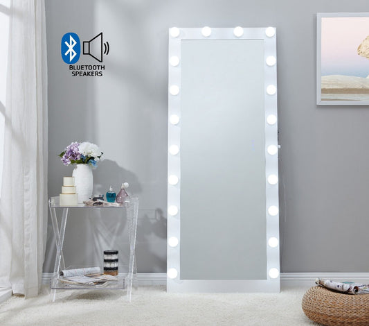 Hollywood Floor Mirror With Bluetooth Speaker - White